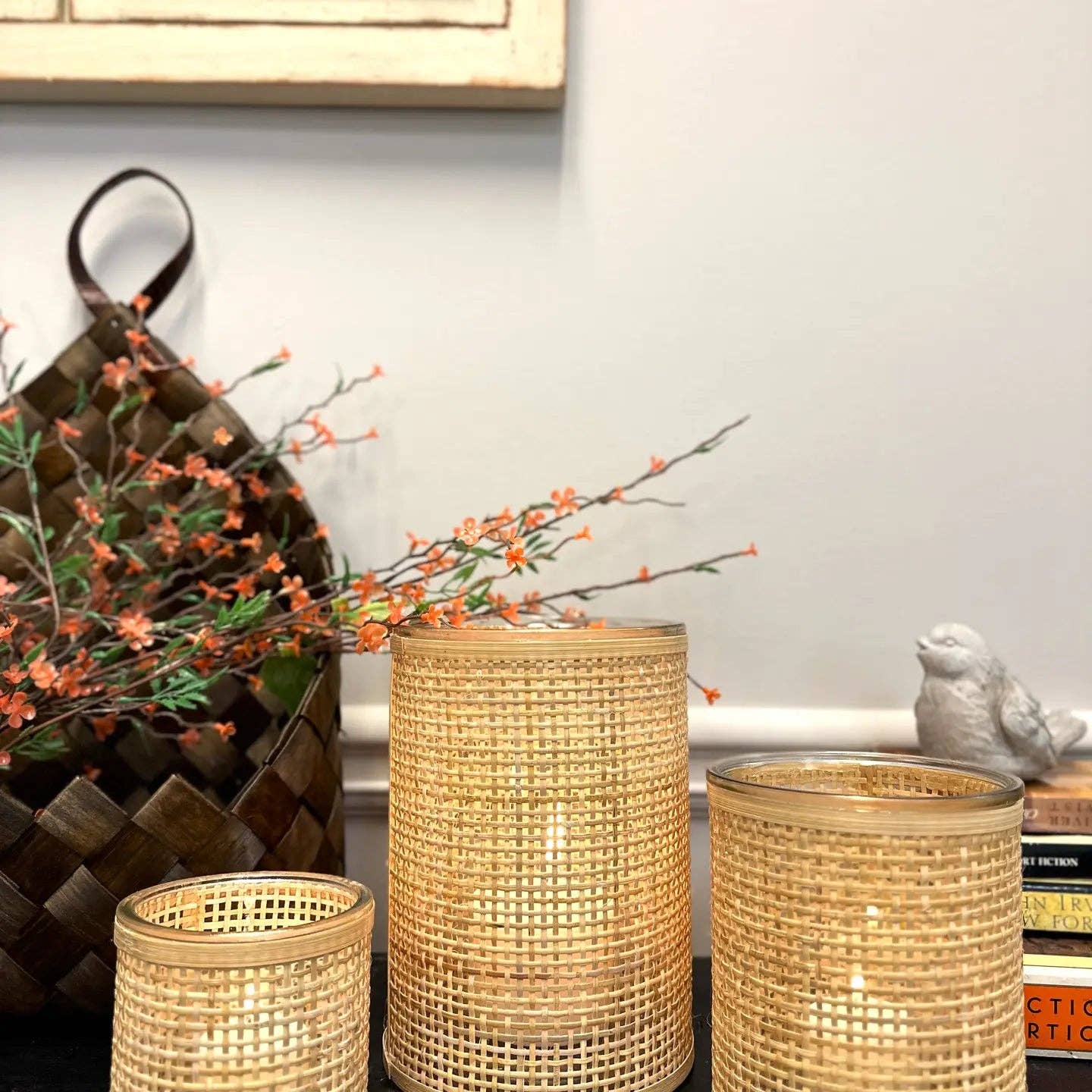 Vagabond Vintage - Wholesale Candle Holder - WEAVED RATTAN WRAPPED GLASS VASE/CANDLE HOLDER0