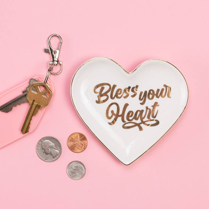 White Gold Bless Your Heart Ceramic Trinket Tray for wholesale on Faire1