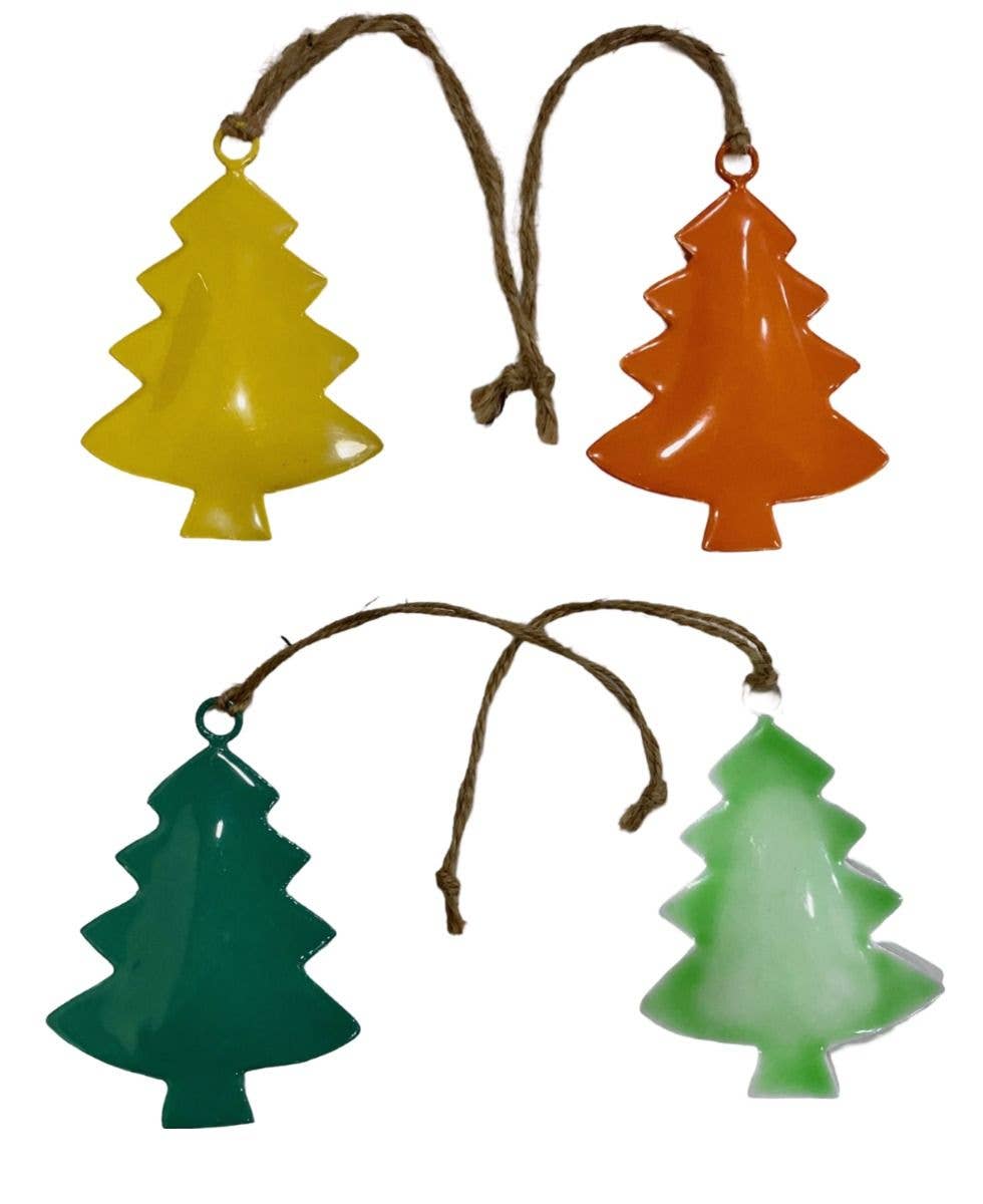 Status Collections - Wholesale Ornament set - S/4 8cm Floral Trees Yellow/Orange/Lite Green/Sage Green