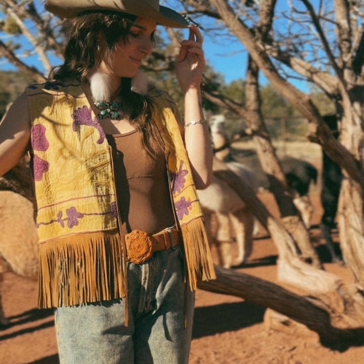 Wylder Trading Company - Wholesale Outerwear Vest - Women's - Boho Western Artisan Fringe Vests | Kantha Suzani Textile6