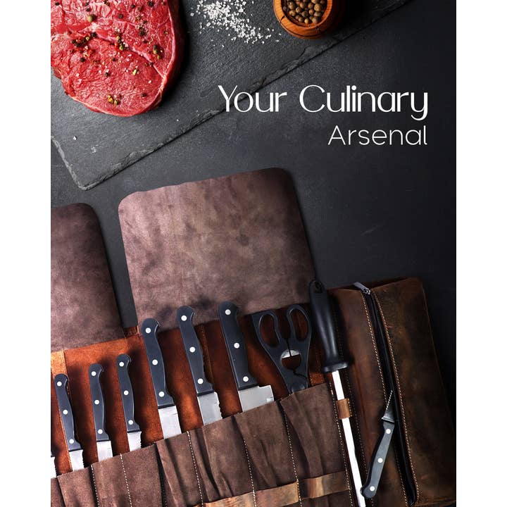 Brown Crazyhorse Leather Knife Roll Bag for Chefs Large Professional Bag for wholesale on Faire2