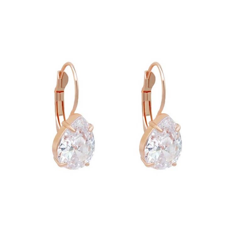 Bella Rose Geslepen Ronde Witte Cubic Zirkonia CZ Roségouden Hangende Oorbellen Bruiloft-Cadeau-Bruids Sieraden voor wholesale door TiaraBleu