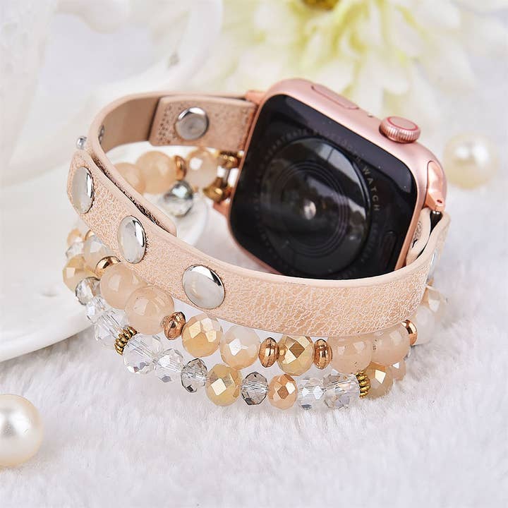 ShopTrendsNow - Wholesale Watch Band/Strap - Women's - Leopard Calf Leather and Crystal Apple Watch Band