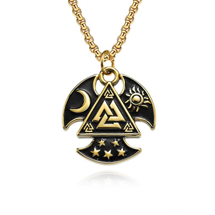 Mio Queena - Wholesale Pendant/Charm Necklace - Valknut Sun Moon Stars Trinity Tomahawk Necklace - MJ/MNP