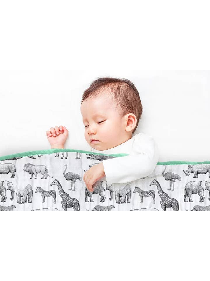 Bear's Little Fish - Wholesale Bedding Blanket - Kids & Baby - Thick Bamboo Muslin Blanket (4 layers, light quilt) Safari1
