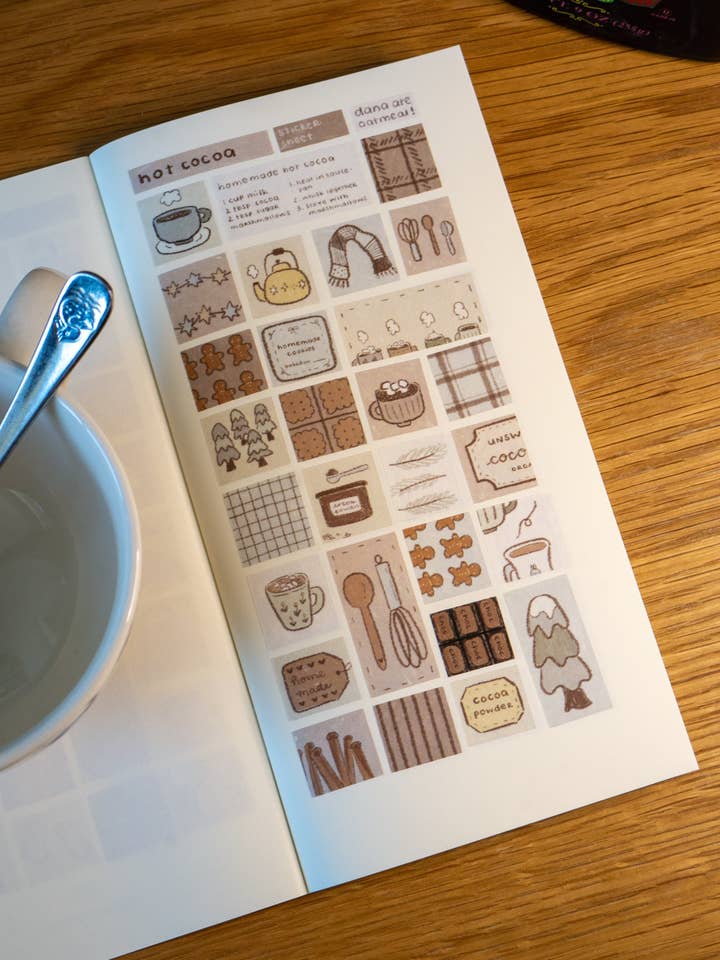 hot cocoa washi sticker sheet for wholesale by dana ate oatmeal!
