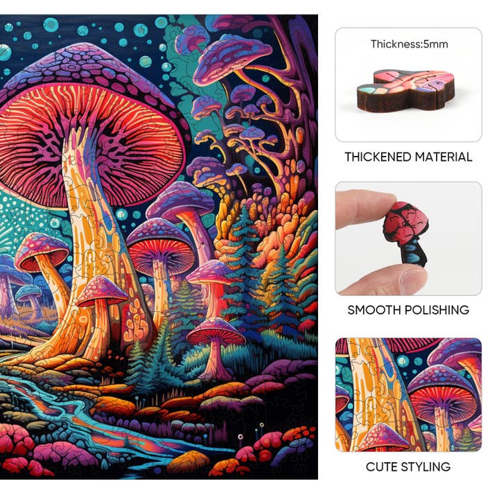 Trippy Puzzle Co - Wholesale Puzzle - Adult - Mystical Mushrooms Adult Wooden Jigsaw Puzzle 300PC3