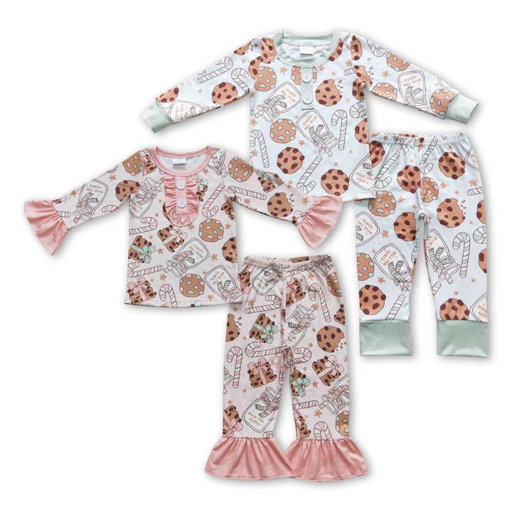 Milk for santa cookie girls boys Christmas sleepwear set for wholesale by Yawoo Garments