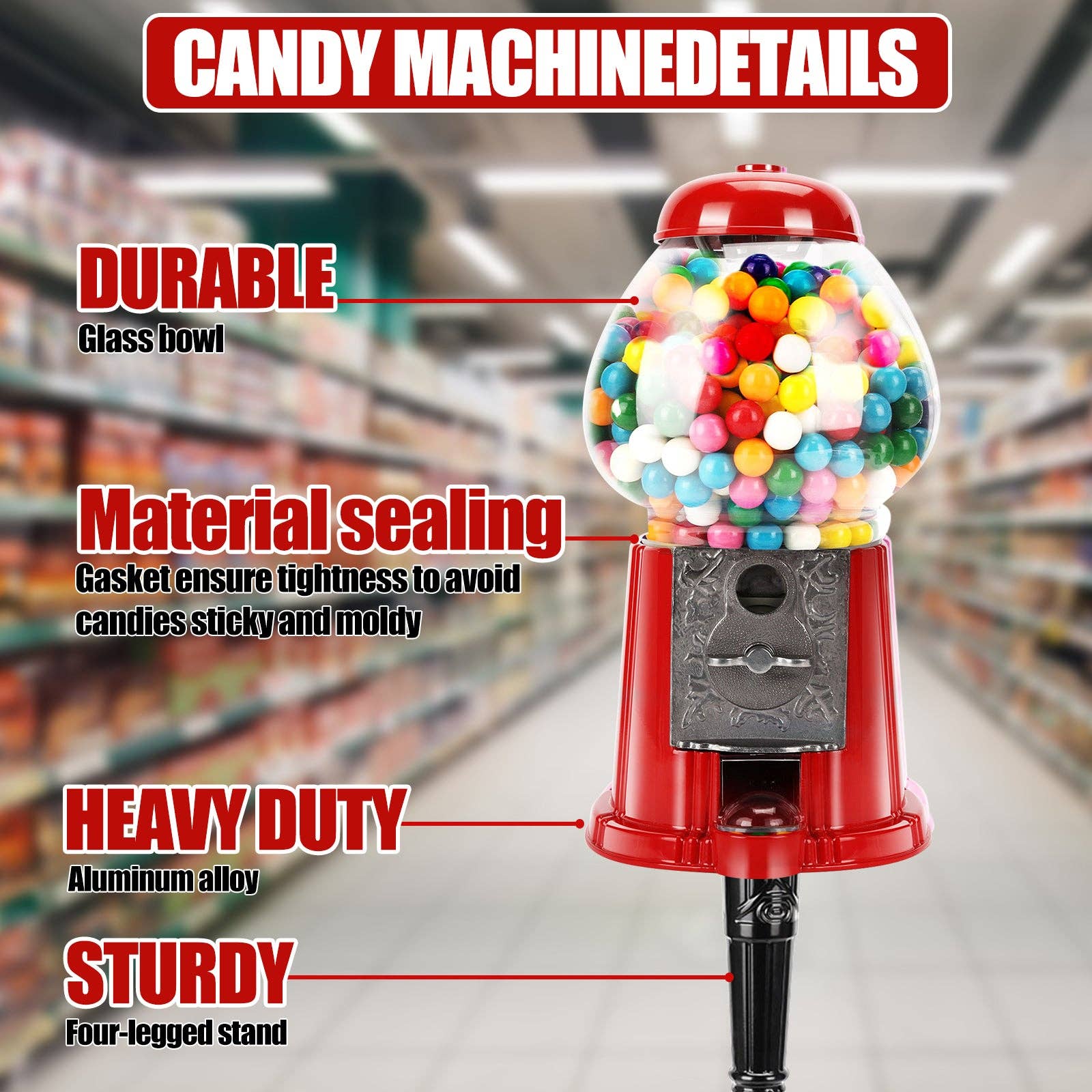 39F Inc. - Wholesale Gag Gift/Novelty Gift - 15"Commercial Red Gumball Machine with Stand & Coin Operated8
