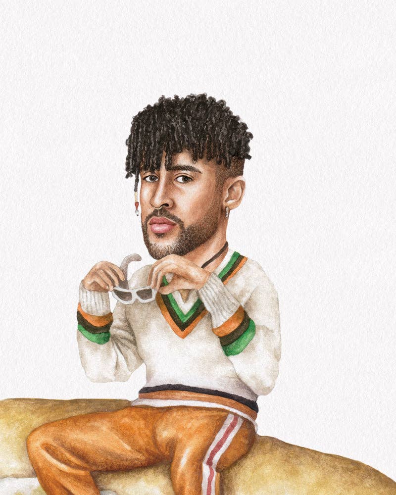Celebs on Sandwiches - Wholesale Art Print - Bad Bunny - Watercolor Print2