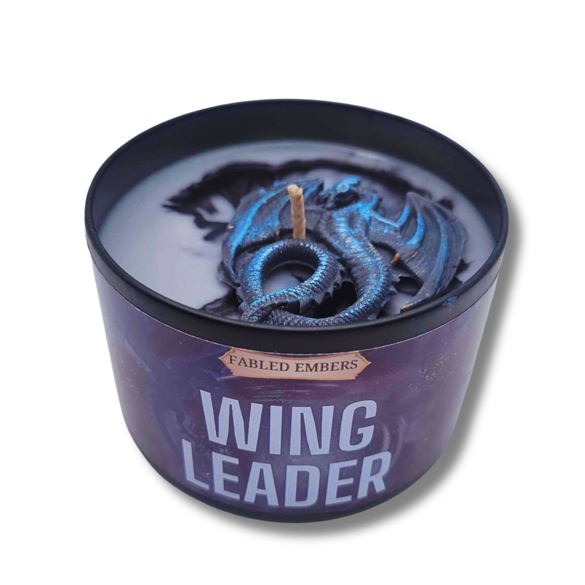 Fabled Embers - Wholesale Travel Candles - 8 ounce WING LEADER Candle in BLACK TIN Book Lovers dragon1