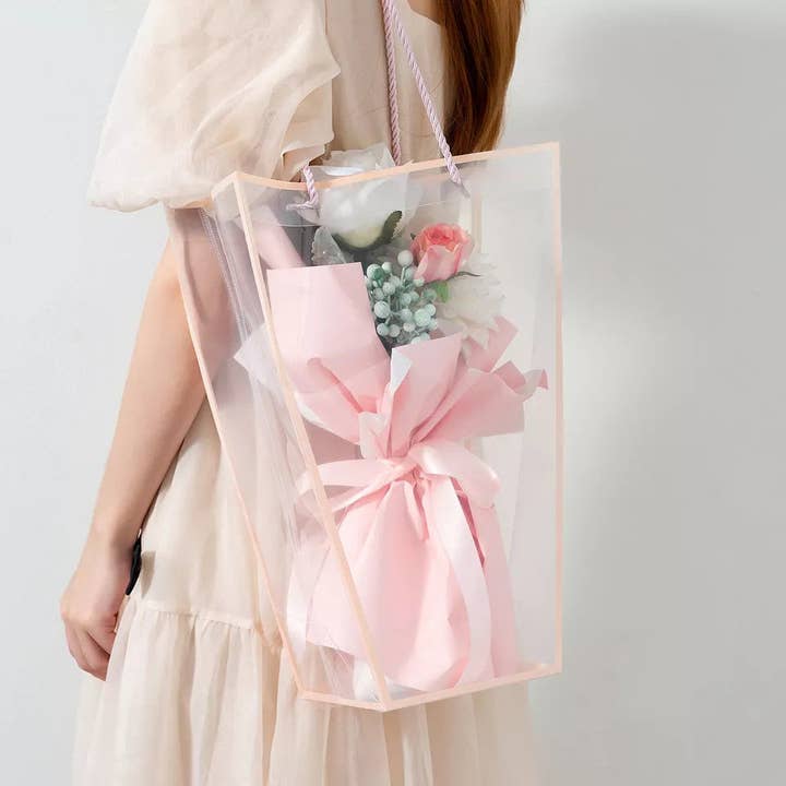 Elegant Design Supply - Vendita all'ingrosso Buste regalo - Borsa per fiori trapezoidale in PVC trasparente Edge