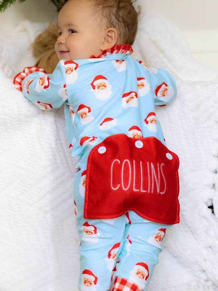 Pyjama de Noël 2025 - Bébé à rabat volanté - Père Noël vintage pour la vente par Sugar Bee Clothing