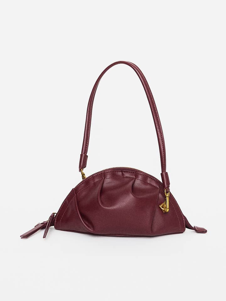 New Mini Bordeaux Cowhide Gyoza Bag for wholesale by Yunyinrose
