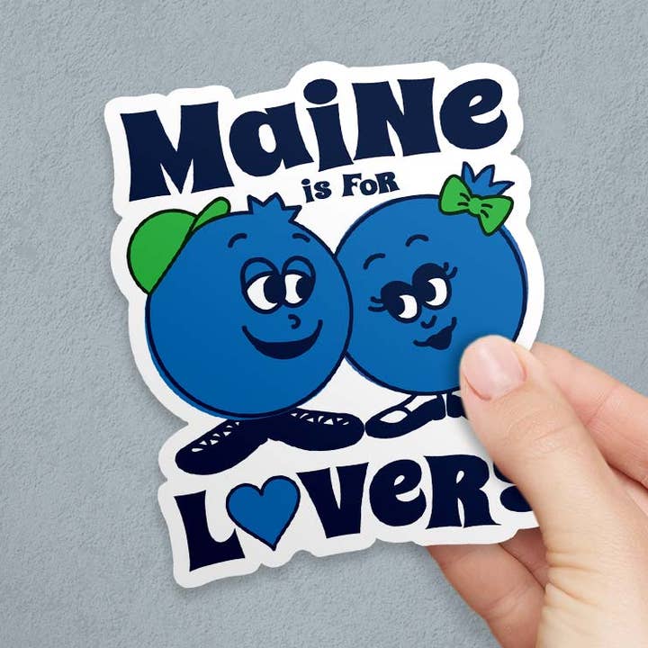 Maine is for Lovers Retro Blueberries Die Cut Vinyl Sticker for wholesale by RetroPlanet
