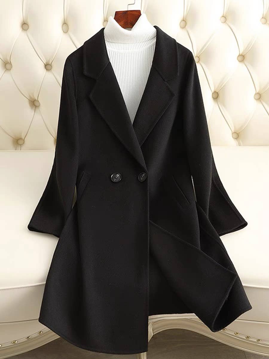 SY297 Mid-Length Women's Black Double-Faced Wool Coat for wholesale on Faire0