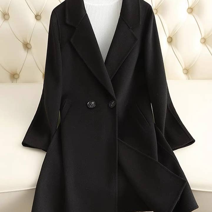 SY297 Mid-Length Women's Black Double-Faced Wool Coat for wholesale on Faire