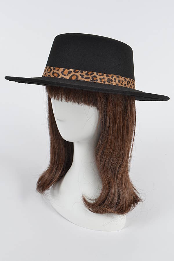 Shop Neighbors - Venta al por mayor Sombrero fedora - Mujer - Gorro de ala corta de lana sintética con banda de leopardo4
