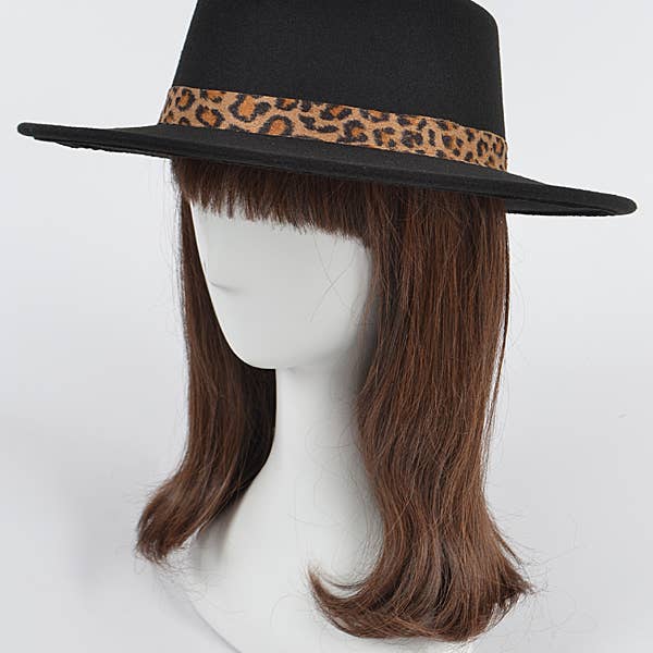 Shop Neighbors – wholesale Fedora – Women’s – Faux Wool Short Brim Hat W/Leopard Band4