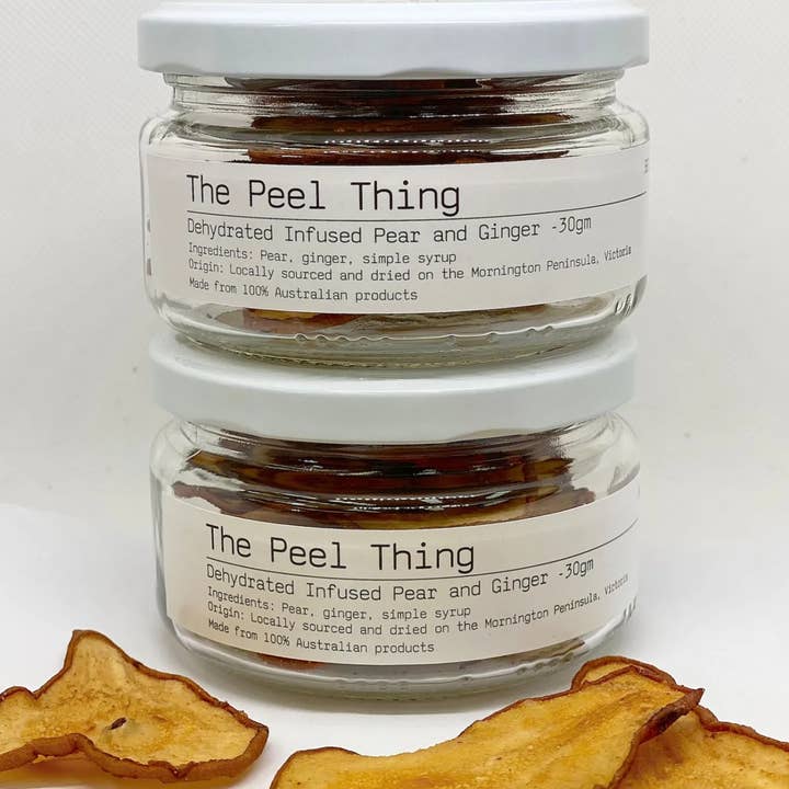 The Peel Thing - Wholesale Dried/dehydrated fruit - Gift Size - Infused Dehydrated Pear with Ginger - 30gm Jar