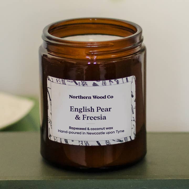 English Pear & Freesia Jar Candle - Rapeseed & Coconut Wax for wholesale by The Northern Wood Co