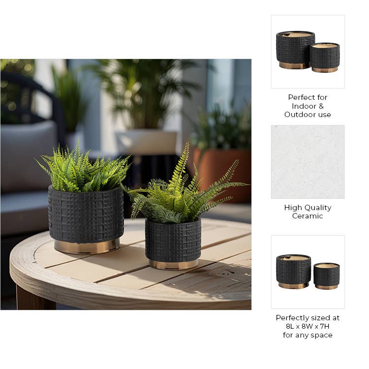 Sagebrook Home - Wholesale Plant Pot - Planter Set of 2 - Black Ceramic Raised Mesh, 6/8 in.4