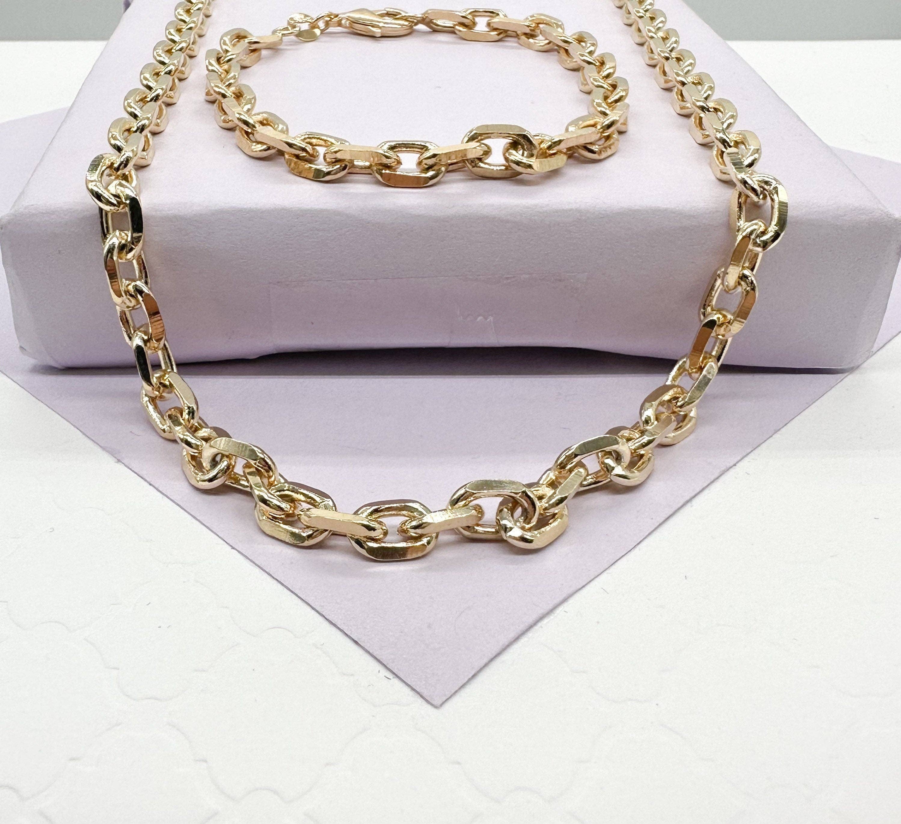 Milie - Wholesale Jewelry Set - 18k GF Chunky 6 mm Cable Link Paper Clip Set5