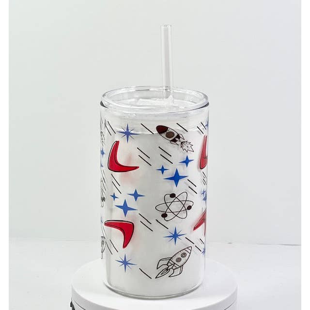 Astro Bettie – Großhandel Trinkglas/Tasse – MCM Blast Off Glas mit Trinkdeckel und Strohhalm
