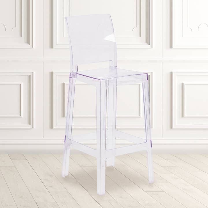 Tabouret de bar en cristal transparent Ghost avec dos carré pour la vente par Flash Furniture