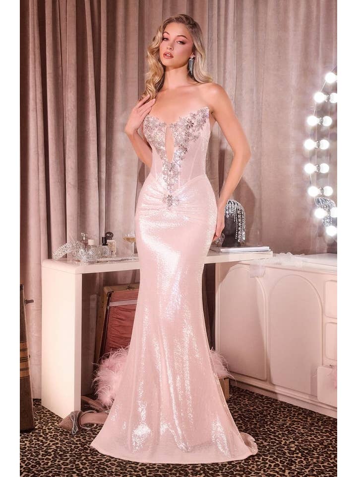 Tux-USA® - Wholesale Gown - Women's - Fitted Mermaid Gown Illusion Neckline Crystal Sequin Corset Lace-Up Back7