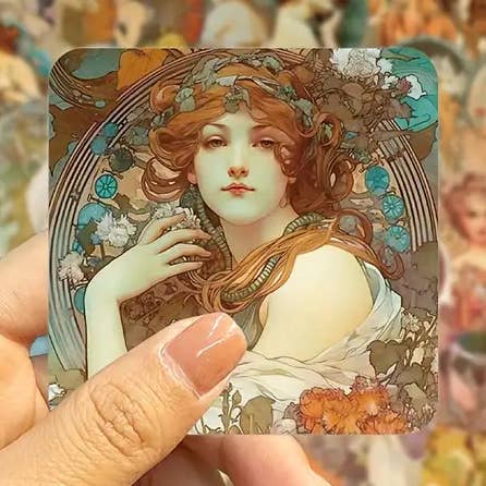 Alphonse Mucha konstklistermärken – Stora vintagepaket (10/20/50) för wholesale av Magnifique Hearts