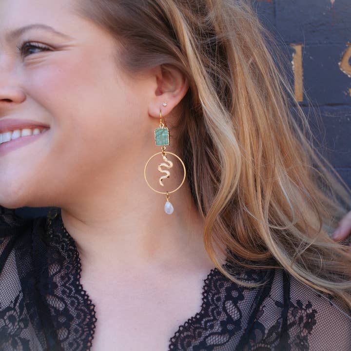 GeoMetricGem - Wholesale Dangle Earrings - Remi Snake Earrings ~ Labradorite, Amazonite, Moonstone3