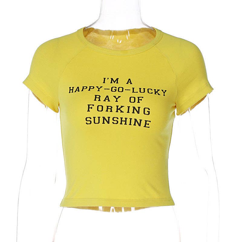 Yellow Spring Summer Women Clothing Street Hipster round Neck Pullover Short Sleeve Letter Graphic Printed T shirt for wholesale on Faire5