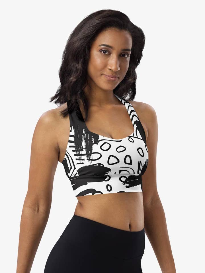 Recycled High Impact Bra "Black and Wow" Black/White for wholesale by Loony Legs