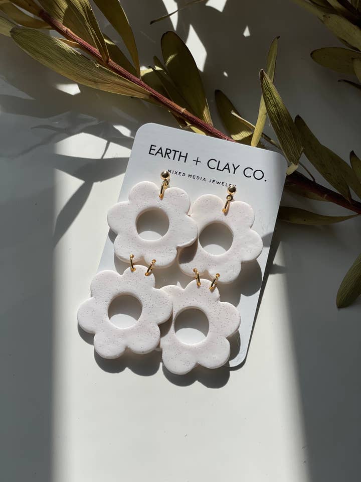 White Flower Power Clay Earrings for wholesale by Earth + Clay Collective