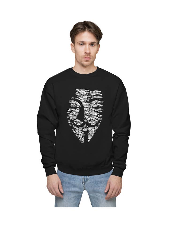 Duffield Anonymous Face Print Sweatshirt Black for wholesale by Sweats & Tees Ltd