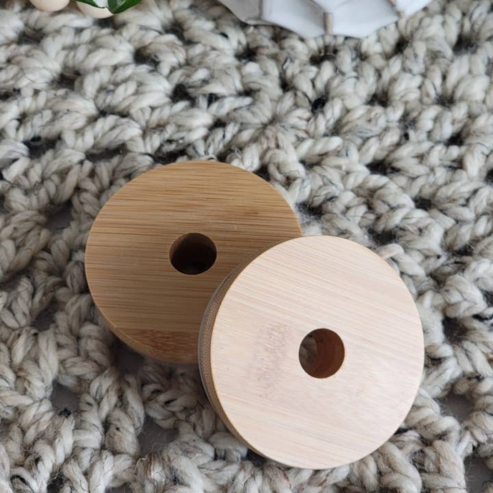 Vulpine Vinyls - Wholesale Drink Lids - Bamboo Lid With Straw Hole For Glass Beer Can