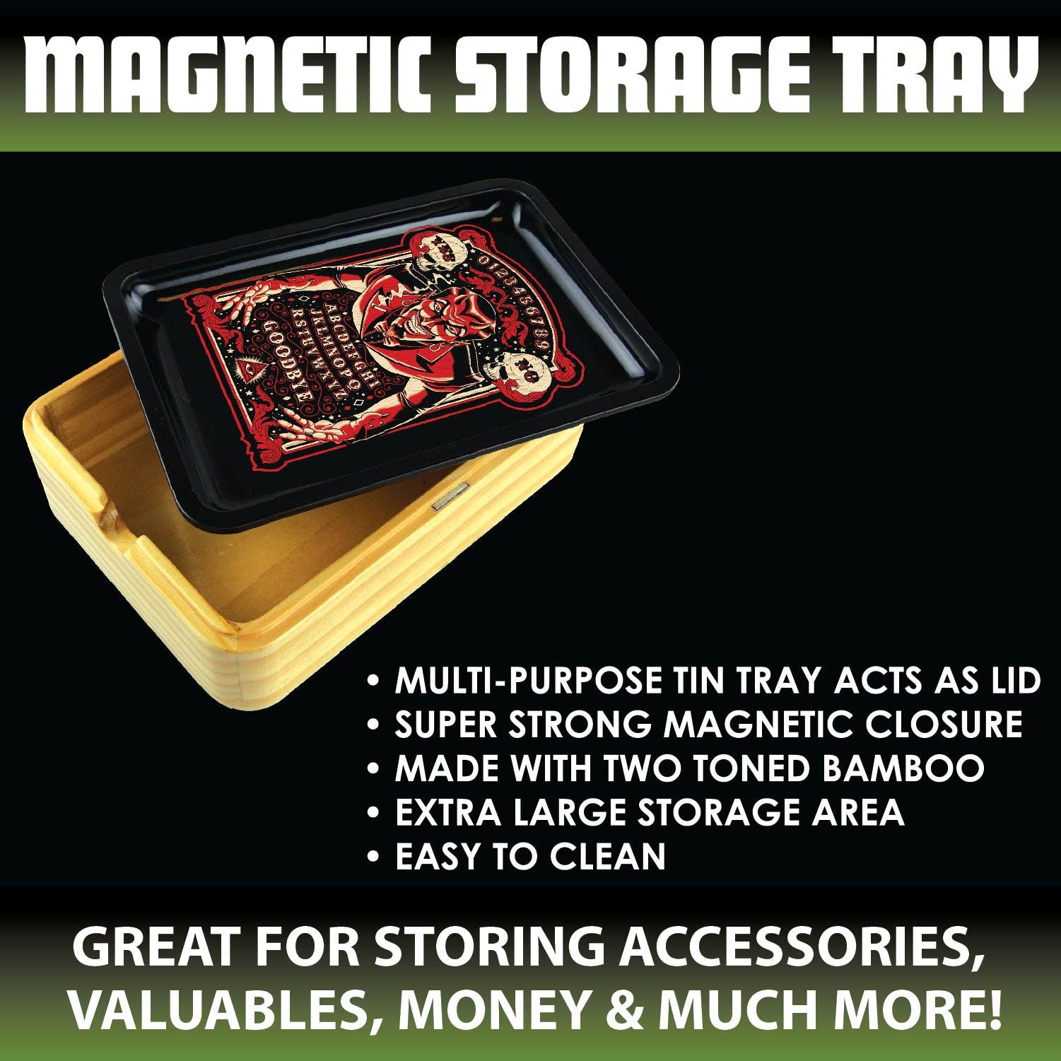 Novelty Closeout - Wholesale Decorative Box - Wood Stash Box with Magnetic Roll Tray Lid Assortment- 6/Pk3