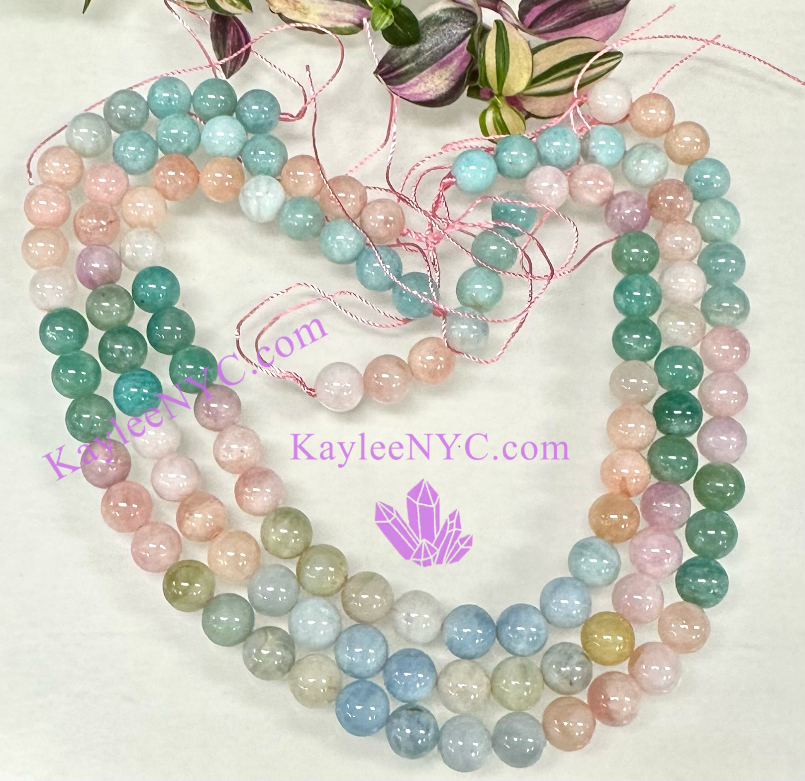 KayleeNYC - Wholesale Beads - 10mm Natural Morganite & Amazonite Crystal beads2