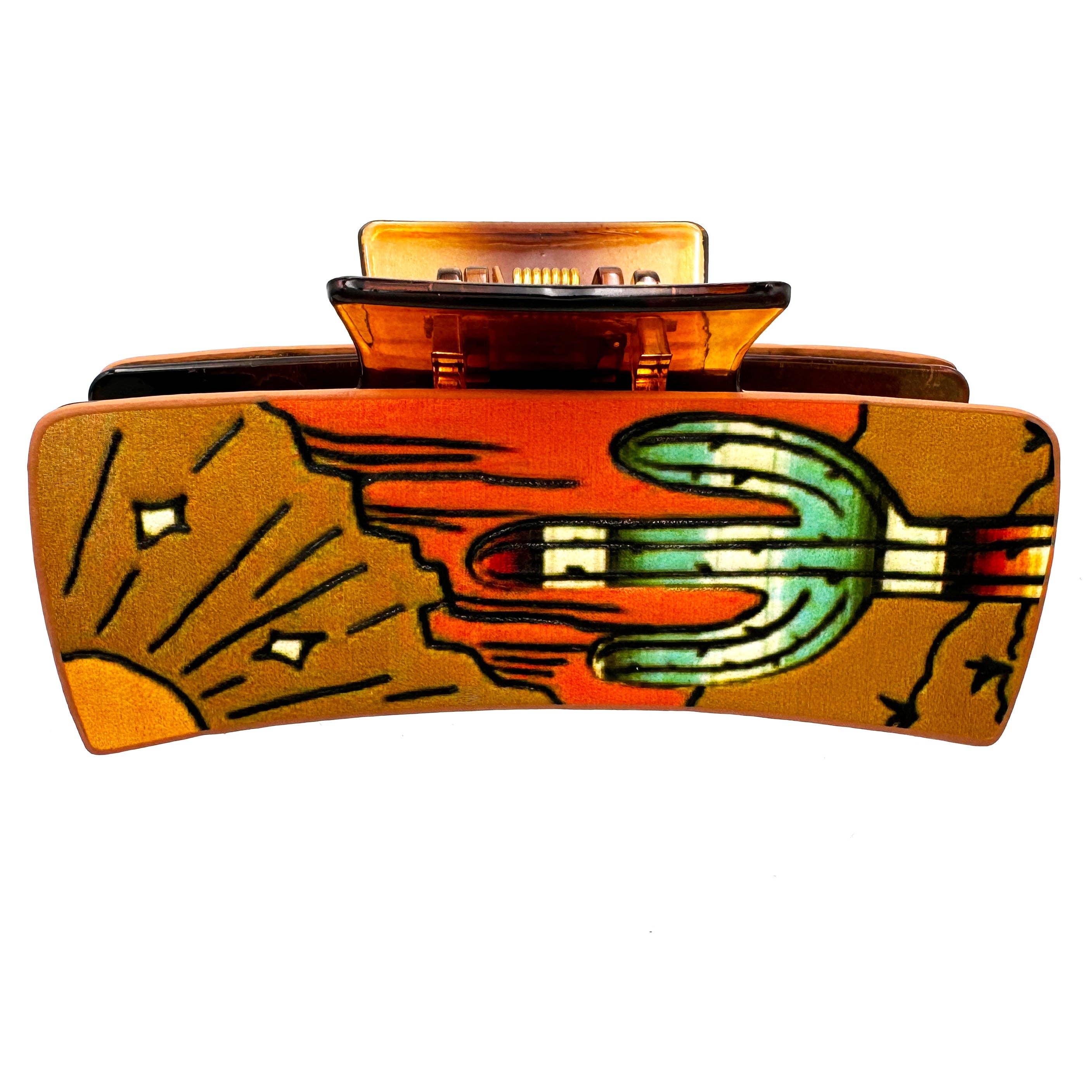 Lunar Deer - Wholesale Hair Clip - Women's - Native Cactus Western Leather Print Hair Claw0