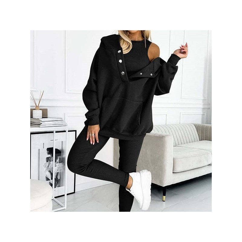ShieldChic - Wholesale Lounge Set - Women's - 3-Piece Set- Leisure Hoodie, Thick Ribbed Vest, And Pants6