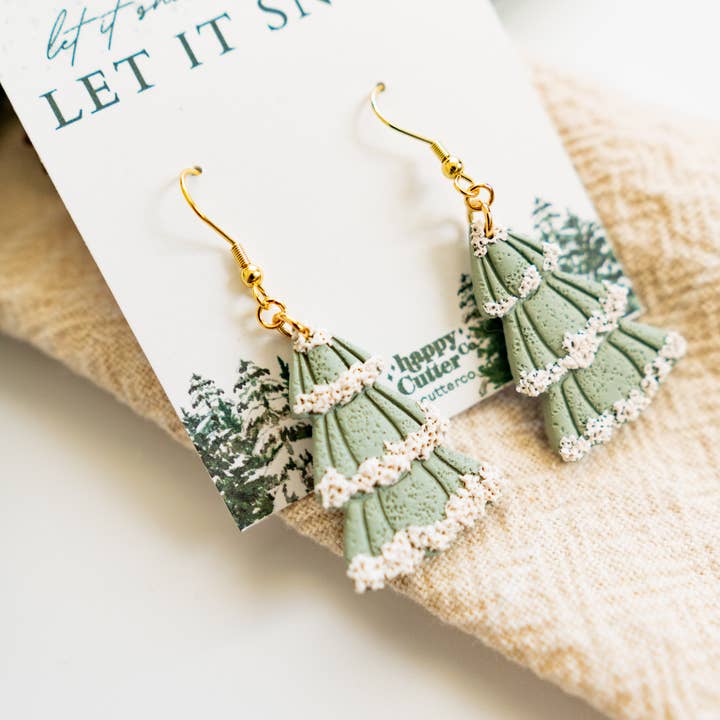 Happy Cutter Co - Wholesale Dangle Earrings - Winter Clay Earrings | Winter Snow Tree Clay Earrings
