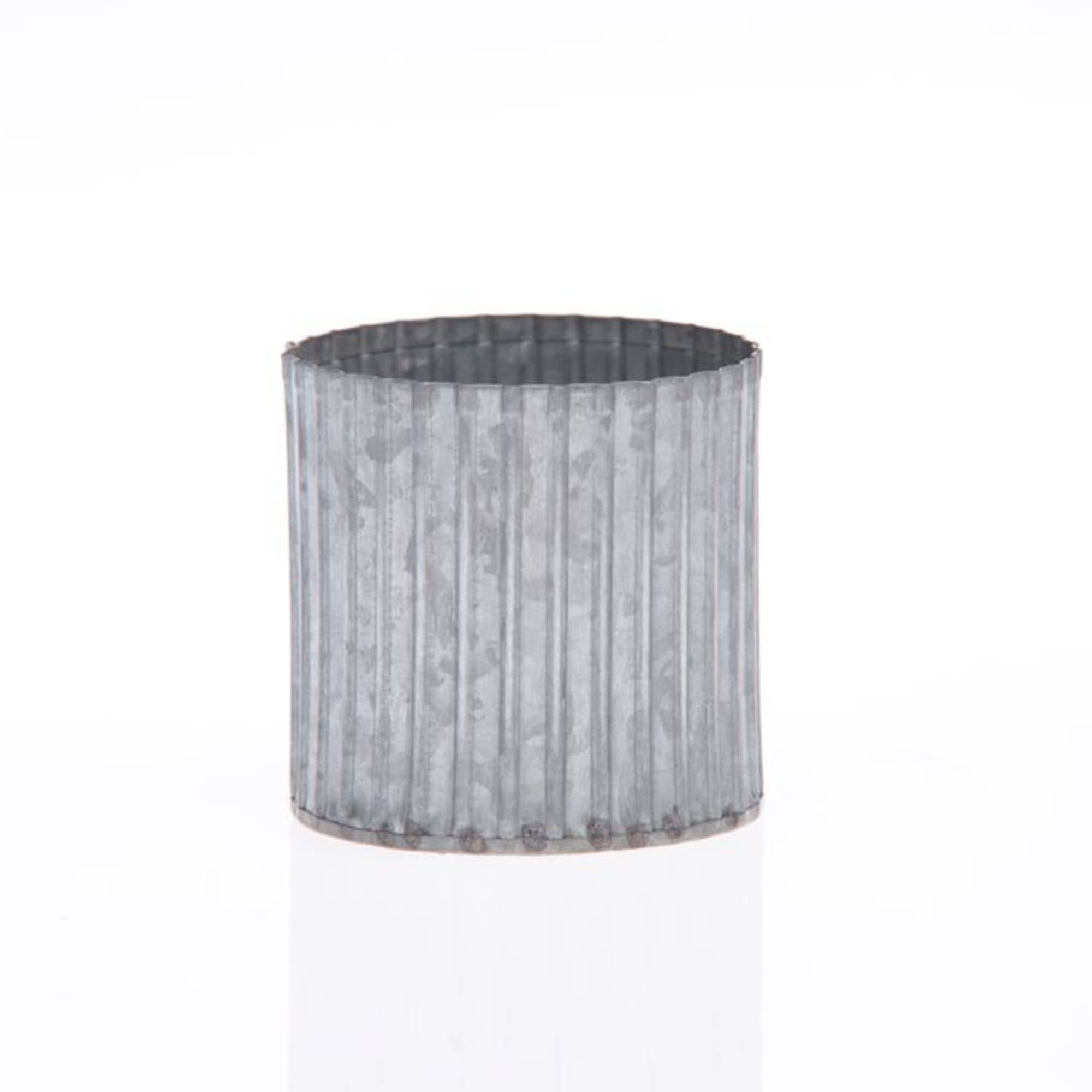 Jacobson - Wholesale Plant Pot - 3"H Amy Norah Pot Cover - Corrugated Galvanized Metal