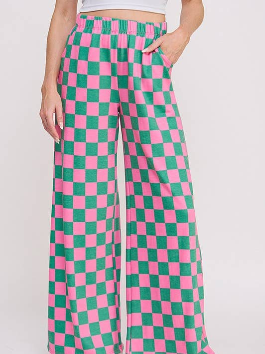 JADE BY JANE - Wholesale Pants - Women's - PLUS SIZE HIGH WAIST CHECKERD STRAIGHT LEG KNIT PANTS
