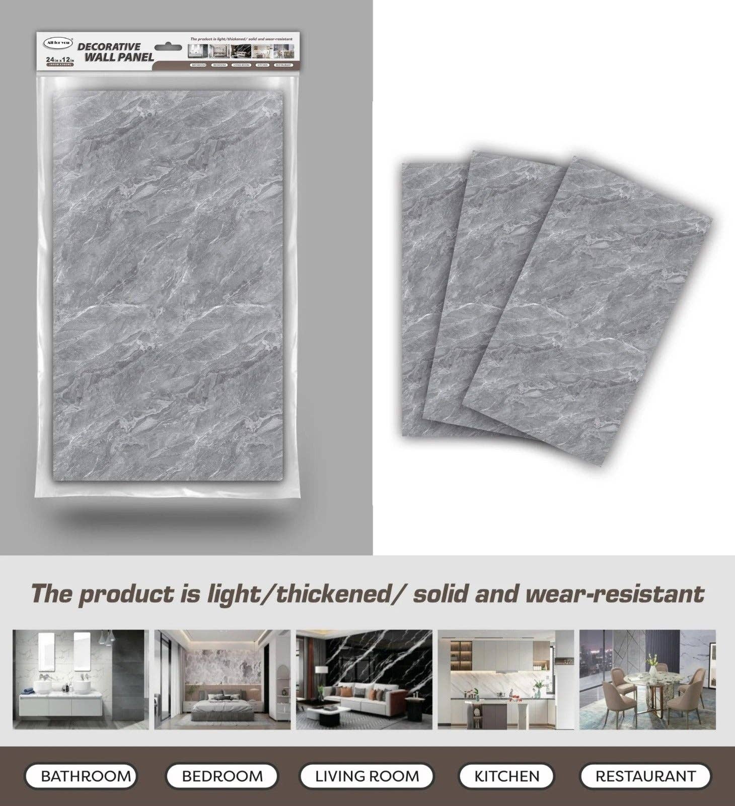 J&V TEXTILES - Wholesale Wall Accent - 6 Pack of Marble Peel and Stick Backsplash Waterproof Washroom Wall Panels - 11.8"x23.6"9