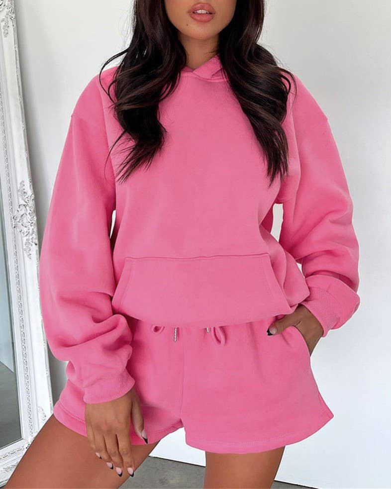 HIDDENBRAND - Wholesale Lounge Set - Women's - basic pocket hoodie &  drawstring short set outfits39