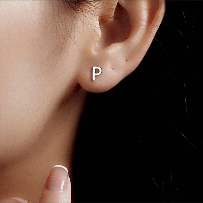 Perimade & Co. LLC - Wholesale Stud/Post Earrings - Dainty Initial Letter Stud Earrings in 925 Sterling Silver15