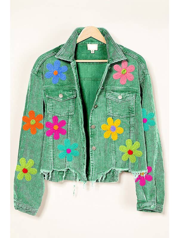 Vanilla Monkey - Wholesale Denim Jacket - Women's - Flower Crochet Patches Vintage Washed Jacket