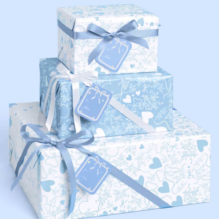 Something Blue Wrapping Paper Set - 12 sheets + 16 tags, i do gift, bride to be and other Purchase Wholesale wedding wrapping paper. Free Returns & Net 60 Terms on Faire trending on Faire.
