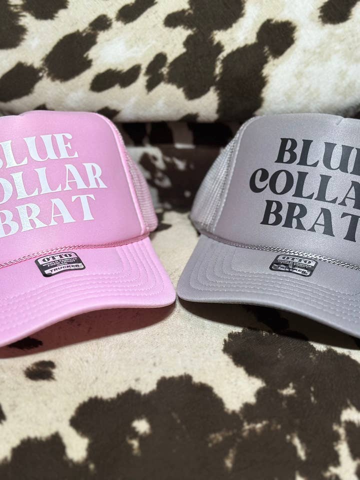 Blue Collar Brat Trucker Hat for wholesale by Hill + Hyde&Co